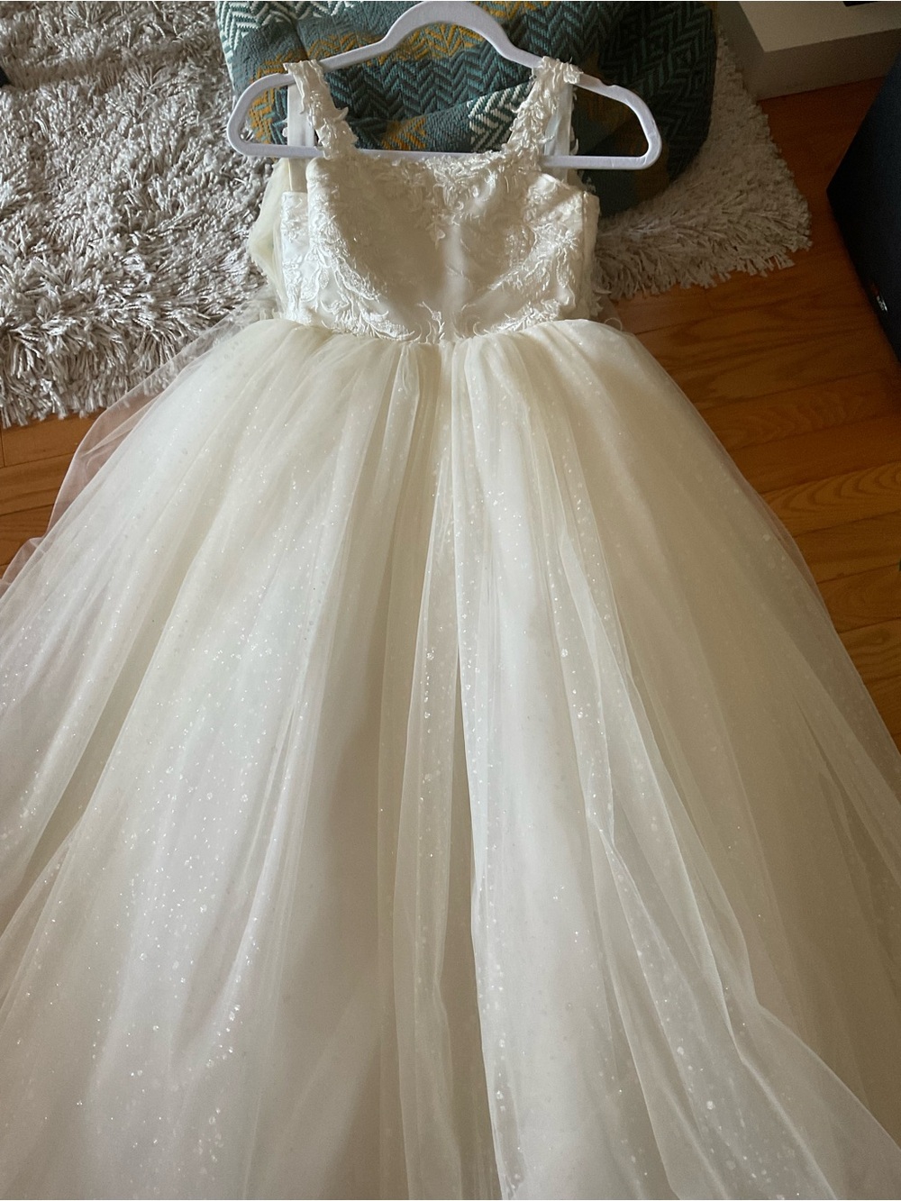 Ivory Sparkle Tulle First Communion Flower Girl Dress with Lace Bodice